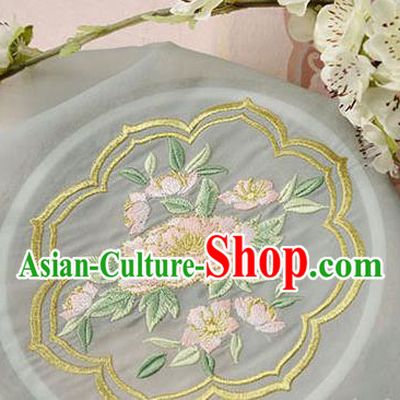 Chinese Traditional Embroidered Peony Light Grey Chiffon Applique Accessories Embroidery Patch