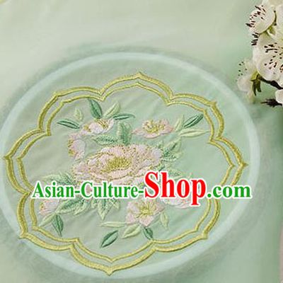 Chinese Traditional Embroidered Peony Light Green Chiffon Applique Accessories Embroidery Patch
