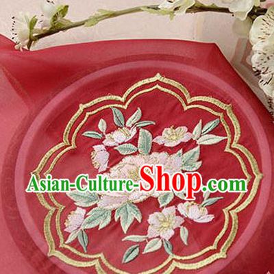 Chinese Traditional Embroidered Peony Red Chiffon Applique Accessories Embroidery Patch