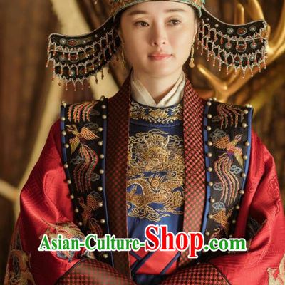 Chinese Ancient Crown Princess Embroidered Dress Drama Empress of the Ming Dynasty Dauphine Replica Costumes and Headpiece for Women