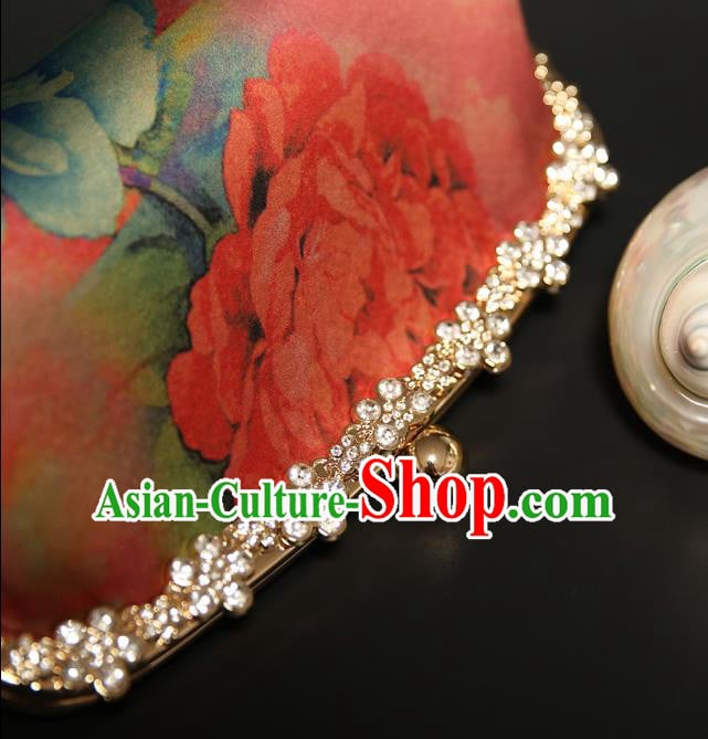 Chinese Traditional Peony Pattern Red Brocade Bag Handmade Cheongsam Silk Handbag for Women Chinese Traditional Peony Pattern Red Brocade Bag Handmade Cheongsam Silk Handbag for Women