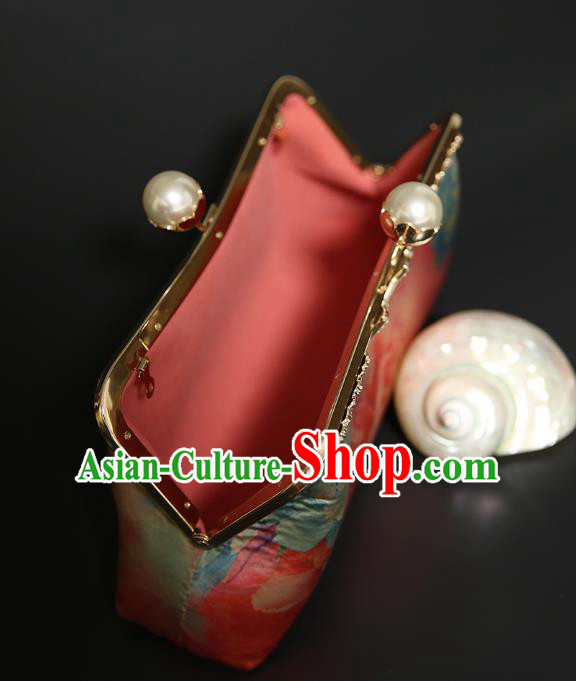 Chinese Traditional Peony Pattern Pink Brocade Bag Handmade Cheongsam Silk Handbag for Women Chinese Traditional Peony Pattern Pink Brocade Bag Handmade Cheongsam Silk Handbag for Women