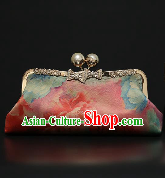 Chinese Traditional Peony Pattern Pink Brocade Bag Handmade Cheongsam Silk Handbag for Women Chinese Traditional Peony Pattern Pink Brocade Bag Handmade Cheongsam Silk Handbag for Women