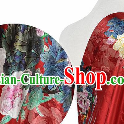 Chinese Classical Peony Pattern Design Red Silk Fabric Asian Traditional Hanfu Mulberry Silk Material