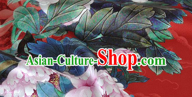 Chinese Classical Peony Pattern Design Red Silk Fabric Asian Traditional Hanfu Mulberry Silk Material Chinese Classical Peony Pattern Design Red Silk Fabric Asian Traditional Hanfu Mulberry Silk Material