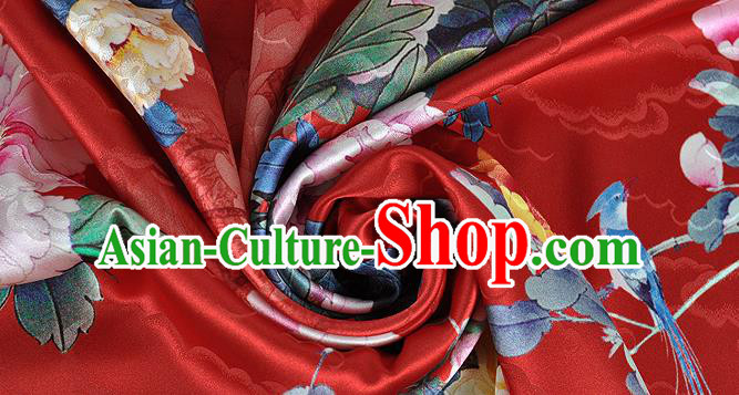 Chinese Classical Peony Pattern Design Red Silk Fabric Asian Traditional Hanfu Mulberry Silk Material Chinese Classical Peony Pattern Design Red Silk Fabric Asian Traditional Hanfu Mulberry Silk Material