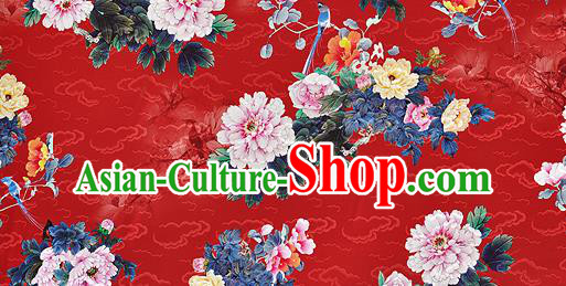 Chinese Classical Peony Pattern Design Red Silk Fabric Asian Traditional Hanfu Mulberry Silk Material Chinese Classical Peony Pattern Design Red Silk Fabric Asian Traditional Hanfu Mulberry Silk Material