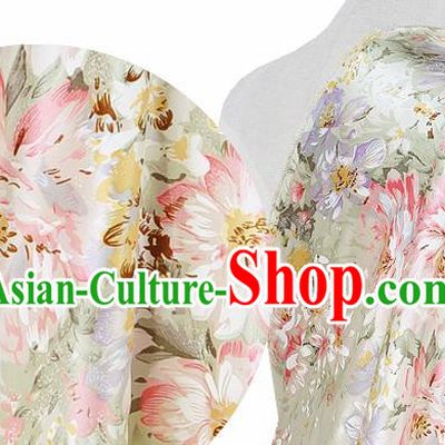 Chinese Classical Flower Pattern Design Light Yellow Silk Fabric Asian Traditional Hanfu Mulberry Silk Material