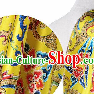 Chinese Classical Dragon Lotus Pattern Design Yellow Silk Fabric Asian Traditional Hanfu Mulberry Silk Material