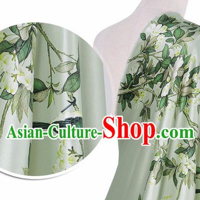 Chinese Classical Pear Flowers Pattern Design Light Green Silk Fabric Asian Traditional Hanfu Mulberry Silk Material