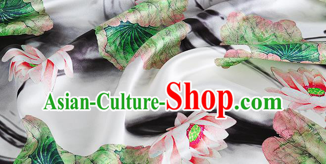 Chinese Classical Lotus Pattern Design White Silk Fabric Asian Traditional Hanfu Mulberry Silk Material Chinese Classical Lotus Pattern Design White Silk Fabric Asian Traditional Hanfu Mulberry Silk Material