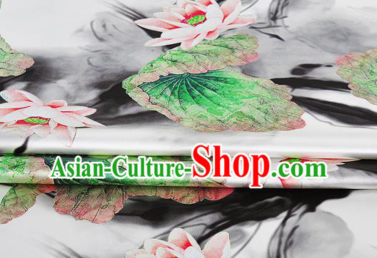 Chinese Classical Lotus Pattern Design White Silk Fabric Asian Traditional Hanfu Mulberry Silk Material Chinese Classical Lotus Pattern Design White Silk Fabric Asian Traditional Hanfu Mulberry Silk Material