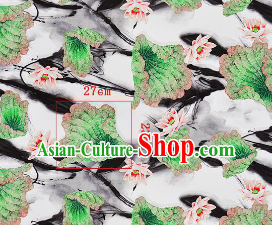 Chinese Classical Lotus Pattern Design White Silk Fabric Asian Traditional Hanfu Mulberry Silk Material Chinese Classical Lotus Pattern Design White Silk Fabric Asian Traditional Hanfu Mulberry Silk Material