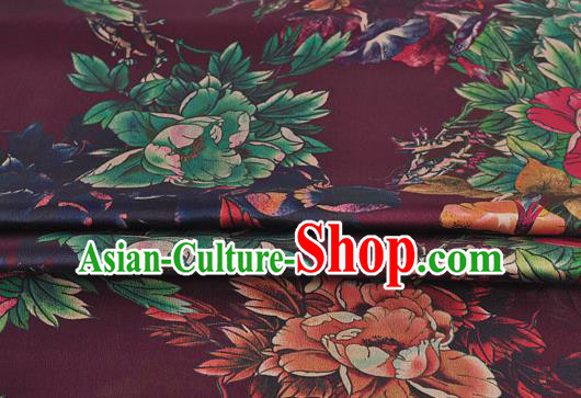 Chinese Classical Peony Pattern Design Purple Silk Fabric Asian Traditional Hanfu Mulberry Silk Material Chinese Classical Peony Pattern Design Purple Silk Fabric Asian Traditional Hanfu Mulberry Silk Material