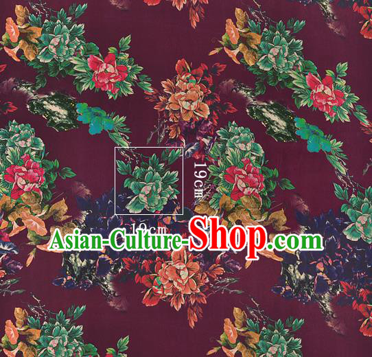 Chinese Classical Peony Pattern Design Purple Silk Fabric Asian Traditional Hanfu Mulberry Silk Material Chinese Classical Peony Pattern Design Purple Silk Fabric Asian Traditional Hanfu Mulberry Silk Material