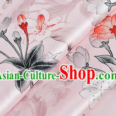 Chinese Classical Peach Blossom Pattern Design Pink Silk Fabric Asian Traditional Hanfu Mulberry Silk Material