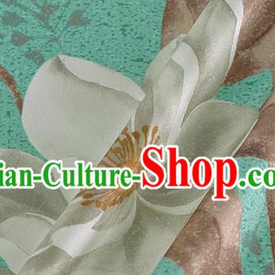 Chinese Classical Peach Blossom Pattern Design Green Silk Fabric Asian Traditional Hanfu Mulberry Silk Material
