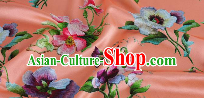Chinese Classical Phalaenopsis Pattern Design Orange Silk Fabric Asian Traditional Hanfu Mulberry Silk Material Chinese Classical Phalaenopsis Pattern Design Orange Silk Fabric Asian Traditional Hanfu Mulberry Silk Material