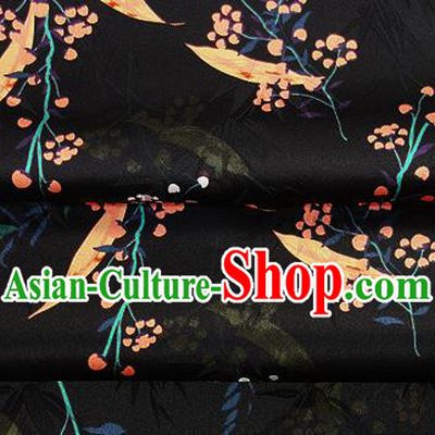 Chinese Classical Flowers Branch Pattern Design Black Silk Fabric Asian Traditional Hanfu Mulberry Silk Material