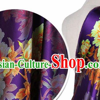 Chinese Classical Peony Flowers Pattern Design Purple Silk Fabric Asian Traditional Hanfu Mulberry Silk Material