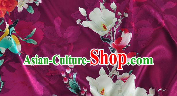 Chinese Classical Magnolia Pattern Design Purple Silk Fabric Asian Traditional Hanfu Mulberry Silk Material Chinese Classical Magnolia Pattern Design Purple Silk Fabric Asian Traditional Hanfu Mulberry Silk Material