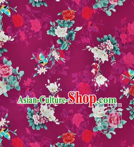 Chinese Classical Magnolia Pattern Design Purple Silk Fabric Asian Traditional Hanfu Mulberry Silk Material Chinese Classical Magnolia Pattern Design Purple Silk Fabric Asian Traditional Hanfu Mulberry Silk Material