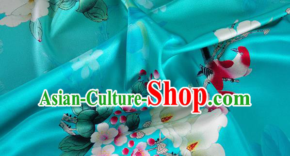 Chinese Classical Magnolia Pattern Design Blue Silk Fabric Asian Traditional Hanfu Mulberry Silk Material Chinese Classical Magnolia Pattern Design Blue Silk Fabric Asian Traditional Hanfu Mulberry Silk Material