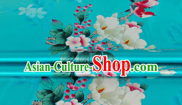 Chinese Classical Magnolia Pattern Design Blue Silk Fabric Asian Traditional Hanfu Mulberry Silk Material Chinese Classical Magnolia Pattern Design Blue Silk Fabric Asian Traditional Hanfu Mulberry Silk Material