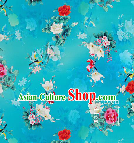 Chinese Classical Magnolia Pattern Design Blue Silk Fabric Asian Traditional Hanfu Mulberry Silk Material Chinese Classical Magnolia Pattern Design Blue Silk Fabric Asian Traditional Hanfu Mulberry Silk Material