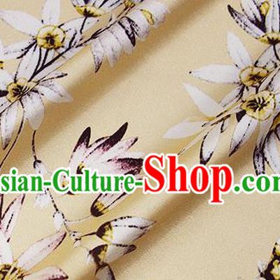 Chinese Classical Flowers Pattern Design Light Yellow Silk Fabric Asian Traditional Hanfu Mulberry Silk Material