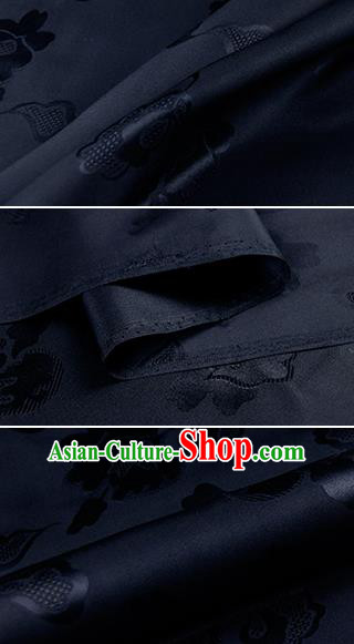 Chinese Classical Pattern Design Navy Silk Fabric Asian Traditional Hanfu Mulberry Silk Material