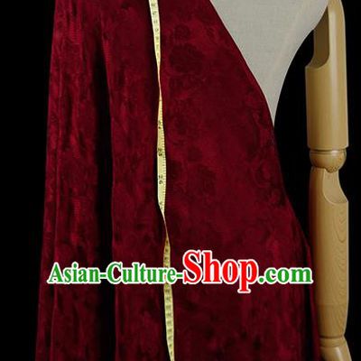 Chinese Classical Roses Pattern Design Dark Red Silk Fabric Asian Traditional Hanfu Mulberry Silk Material