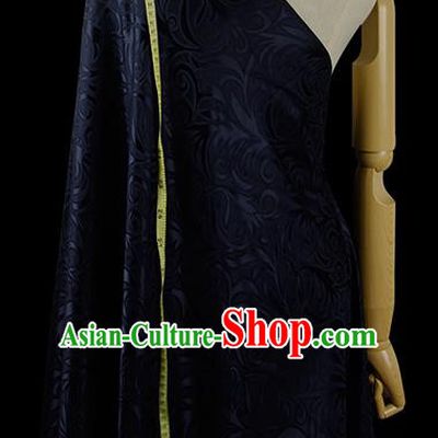 Chinese Classical Pteris Pattern Design Navy Silk Fabric Asian Traditional Hanfu Mulberry Silk Material