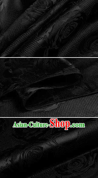 Chinese Classical Roses Pattern Design Black Silk Fabric Asian Traditional Hanfu Mulberry Silk Material Chinese Classical Roses Pattern Design Black Silk Fabric Asian Traditional Hanfu Mulberry Silk Material