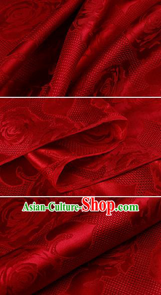 Chinese Classical Roses Pattern Design Red Silk Fabric Asian Traditional Hanfu Mulberry Silk Material Chinese Classical Roses Pattern Design Red Silk Fabric Asian Traditional Hanfu Mulberry Silk Material