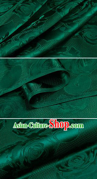 Chinese Classical Roses Pattern Design Atrovirens Silk Fabric Asian Traditional Hanfu Mulberry Silk Material Chinese Classical Roses Pattern Design Atrovirens Silk Fabric Asian Traditional Hanfu Mulberry Silk Material