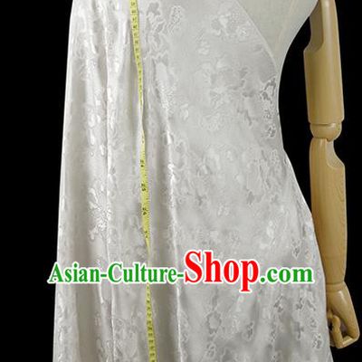 Chinese Classical Peony Pattern Design White Silk Fabric Asian Traditional Hanfu Mulberry Silk Material