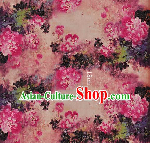Chinese Classical Peony Pattern Design Brown Silk Fabric Asian Traditional Hanfu Mulberry Silk Material Chinese Classical Peony Pattern Design Brown Silk Fabric Asian Traditional Hanfu Mulberry Silk Material