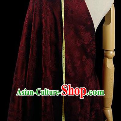 Chinese Classical Peony Pattern Design Purplish Red Silk Fabric Asian Traditional Hanfu Mulberry Silk Material