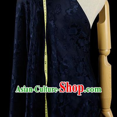 Chinese Classical Peony Pattern Design Navy Blue Silk Fabric Asian Traditional Hanfu Mulberry Silk Material