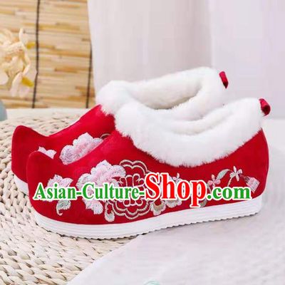 Chinese Winter Embroidered Red Shoes Hanfu Shoes Women Shoes Opera Shoes Princess Shoes