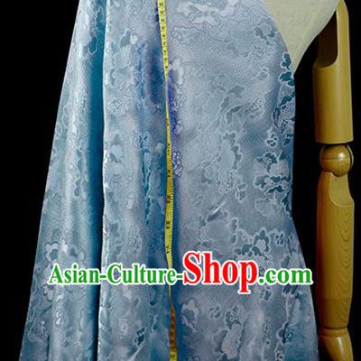 Chinese Classical Peony Pattern Design Light Blue Silk Fabric Asian Traditional Hanfu Mulberry Silk Material