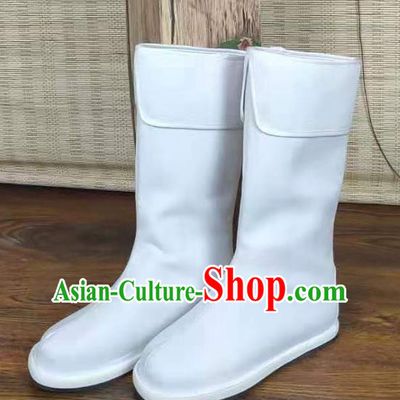 Traditional Chinese Swordsman White Boots Kung Fu Boots Opera Shoes Hanfu Shoes for Men