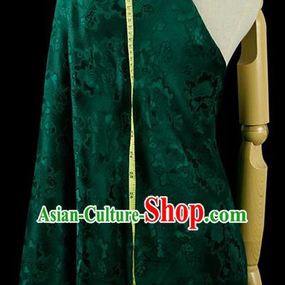 Chinese Classical Peony Pattern Design Deep Green Silk Fabric Asian Traditional Hanfu Mulberry Silk Material