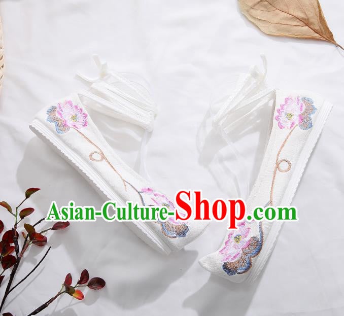 Traditional Chinese Embroidered Lotus White Shoes Hanfu Shoes Women Shoes Opera Shoes Princess Shoes Traditional Chinese Embroidered Lotus White Shoes Hanfu Shoes Women Shoes Opera Shoes Princess Shoes