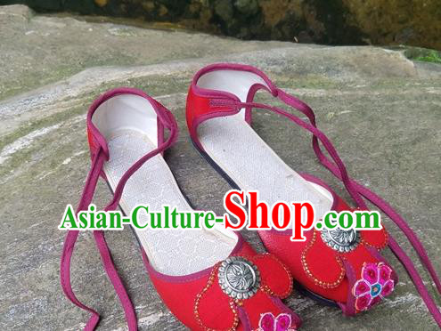 Traditional Chinese Yunnan National Red Shoes Women Shoes Embroidered Sandal Traditional Chinese Yunnan National Red Shoes Women Shoes Embroidered Sandal