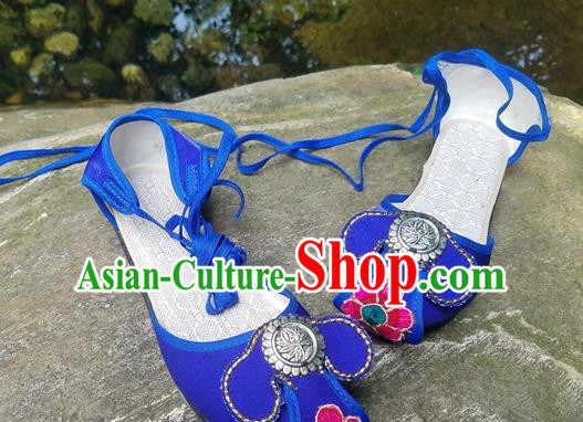 Traditional Chinese Yunnan National Royalblue Shoes Women Shoes Embroidered Sandal Traditional Chinese Yunnan National Royalblue Shoes Women Shoes Embroidered Sandal