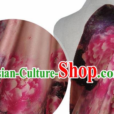 Chinese Classical Peony Pattern Design Brown Silk Fabric Asian Traditional Hanfu Mulberry Silk Material