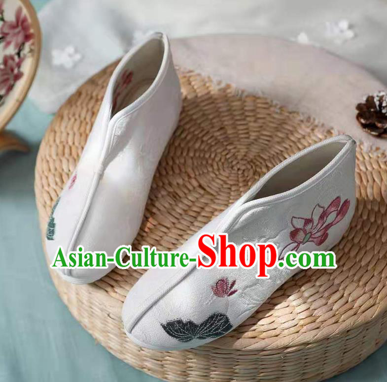 Chinese White Embroidered Lotus Shoes Hanfu Shoes Women Shoes Opera Shoes Princess Shoes Chinese White Embroidered Lotus Shoes Hanfu Shoes Women Shoes Opera Shoes Princess Shoes