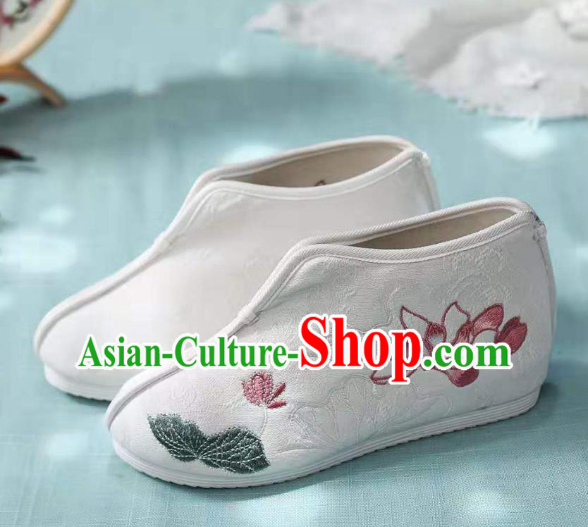Chinese White Embroidered Lotus Shoes Hanfu Shoes Women Shoes Opera Shoes Princess Shoes Chinese White Embroidered Lotus Shoes Hanfu Shoes Women Shoes Opera Shoes Princess Shoes